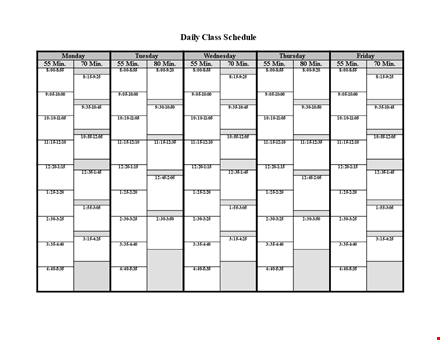 daily class schedule template word template