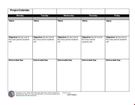 free project calendar template template