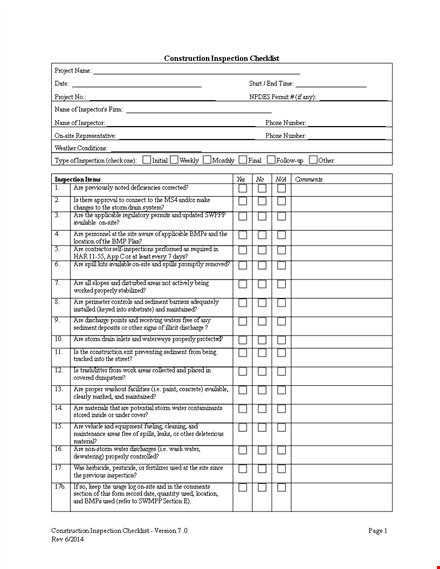 construction inspection checklist template