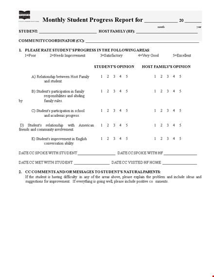 monthly student report in pdf template