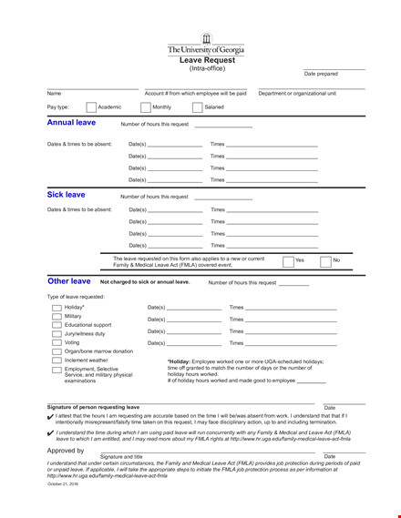 da form leave hours & times | download now template