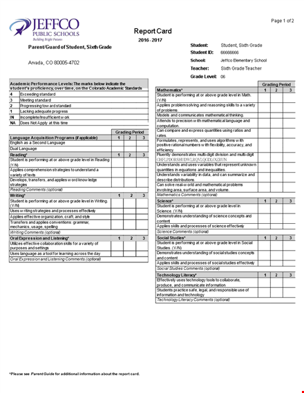 report card template . template