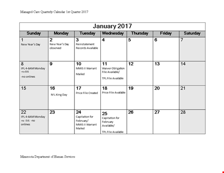 quarterly calendar template template