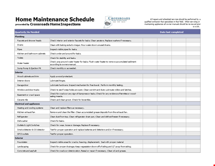 printable home maintenance schedule template template