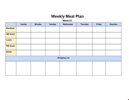 simple weekly meal plan template template