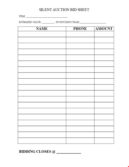 silent auction bid sheet - free template template