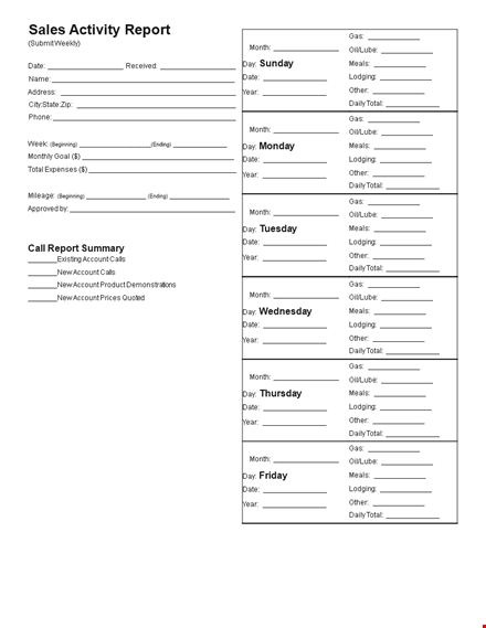 sales activity report template