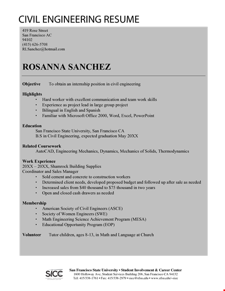 civil engineering resume pdf - professional engineering in san francisco template