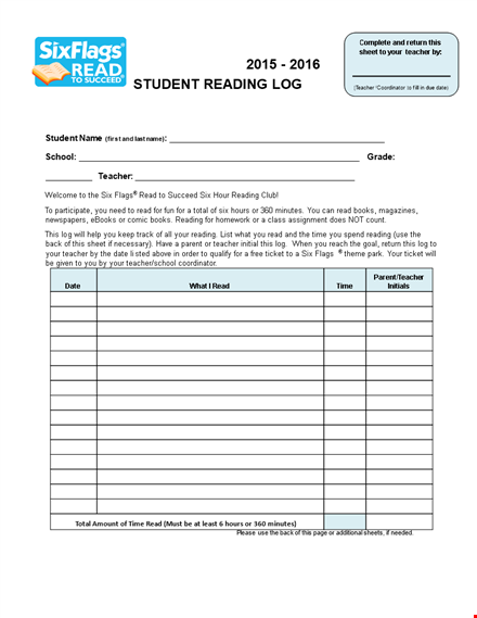 Free Reading Log Template for Teachers - Track Your Students' Reading ...