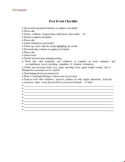 post event to do list template template