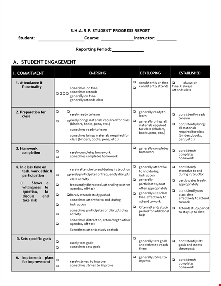 simple student progress template