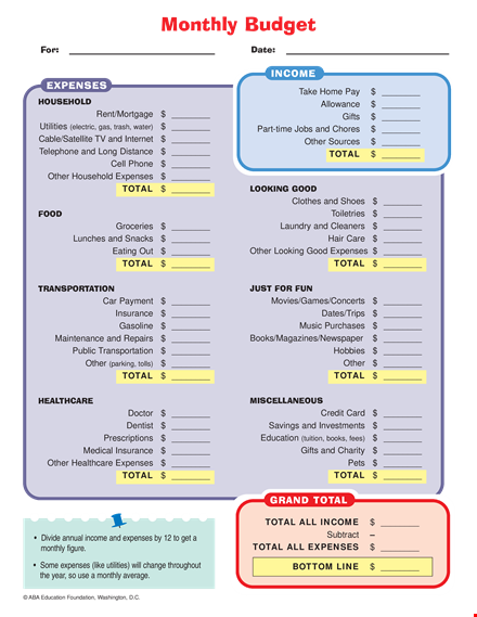 organize your finances with monthly budget printables template