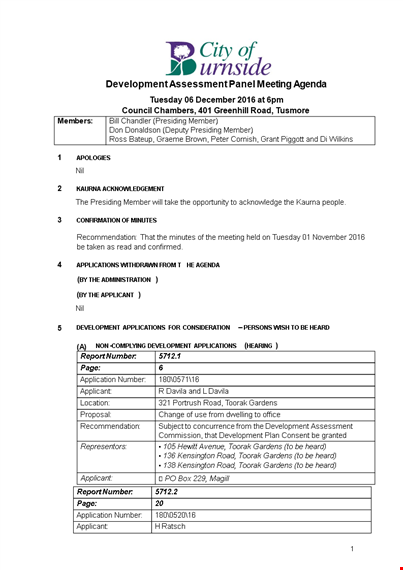 development assessment panel meeting agenda template