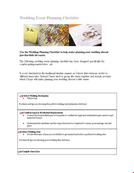 wedding event planner checklist template