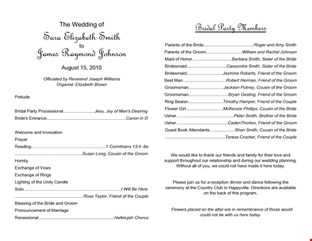 elegant wedding program template for smith and friend - bride and groom template