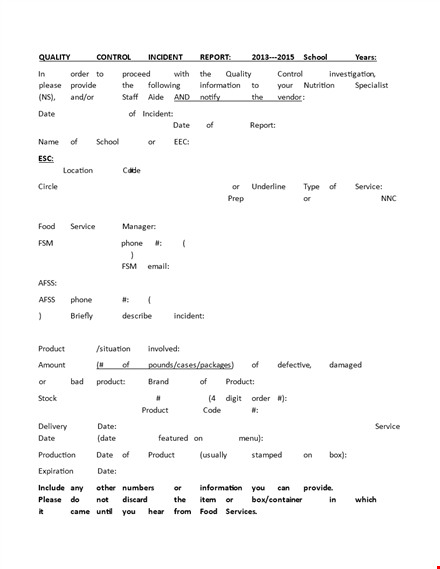 quality control incident report template