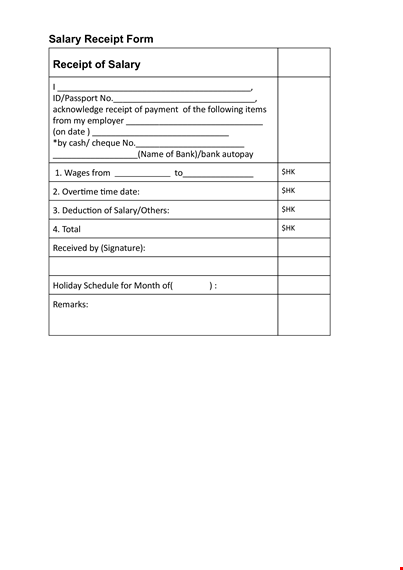 salary payment receipt template template