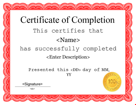 certificate of completion template - certify successfully template