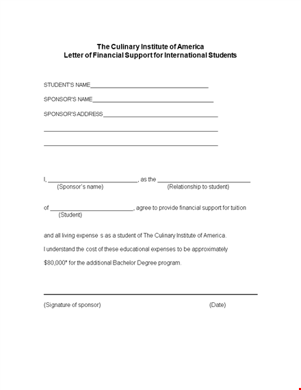 letter of support for students: get sponsored with our culinary templates template