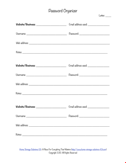 password list template for business: manage email, address, website, and passwords template