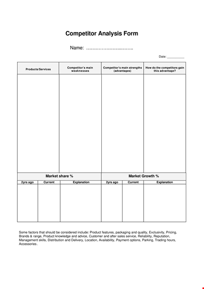 competitor analysis form template template