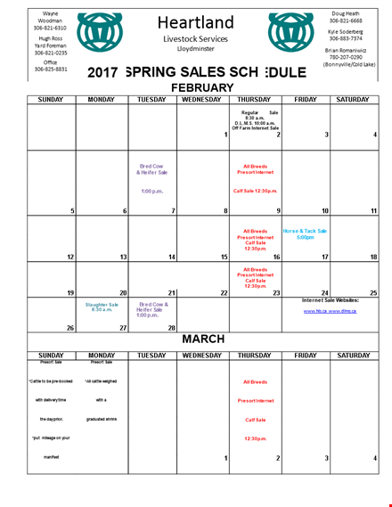 sales schedule template template