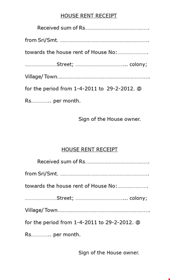 house rent receipt sample template