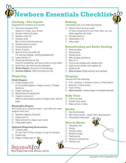 new baby essentials checklist template