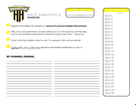 marathon running log for hobbler runners template