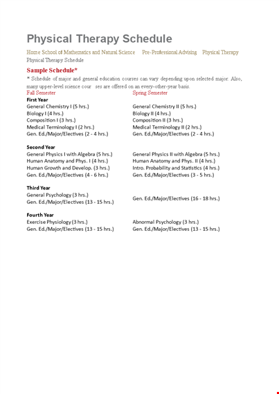 physical therapy schedule template template