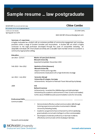 post graduate resume template