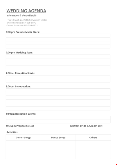 wedding agenda template template