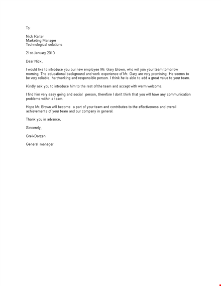 professional letter of introduction template