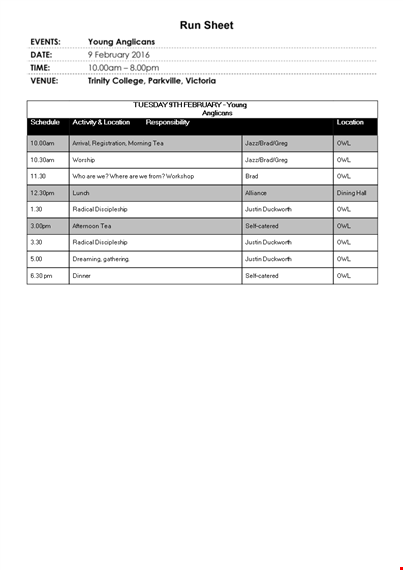 simple run sheet template - manage operations efficiently with justin duckworth template