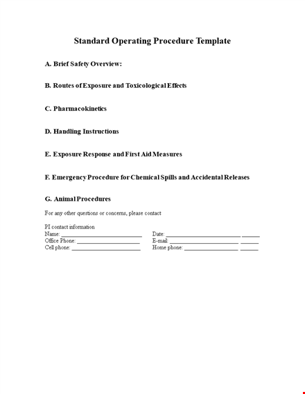 sop templates | procedure, contact & phone | exposure solutions template