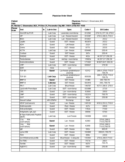 physician order sheet template - freeze and quest templates template