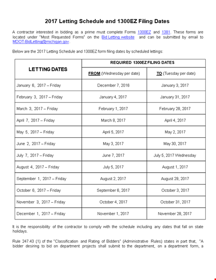 letting schedule and ez filing dates template