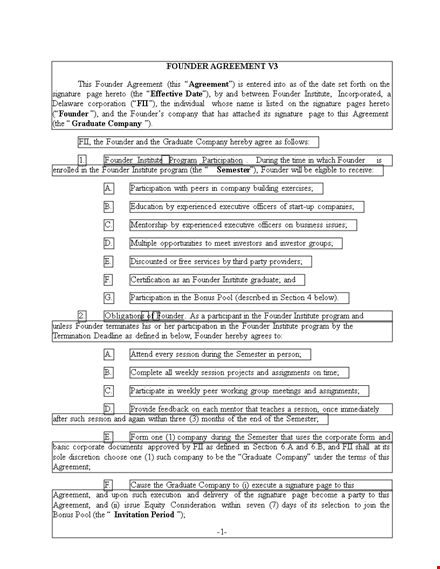 create a founders agreement template for your business | company name template