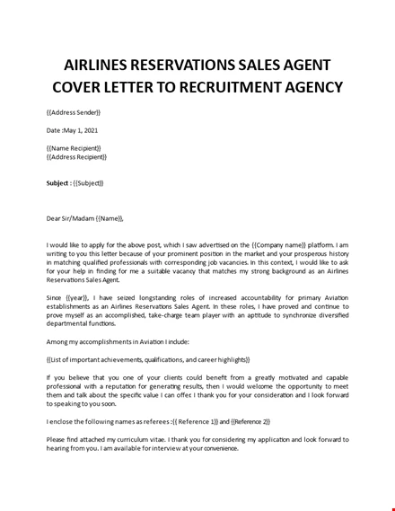 Cover Letter Reservation Agent