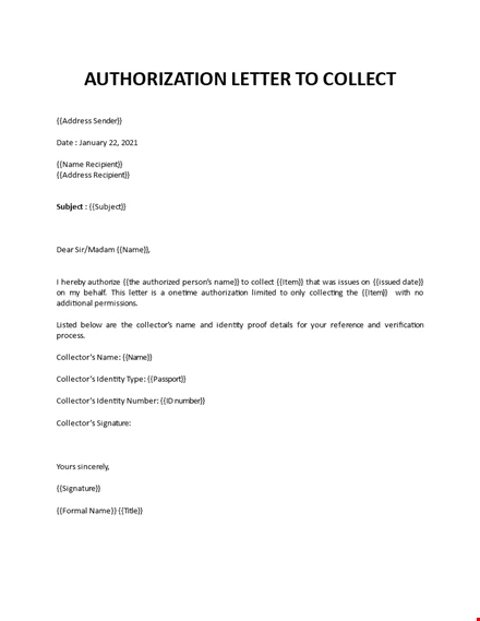 Authorization Letter To Collect