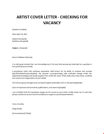 Artist Cover Letter