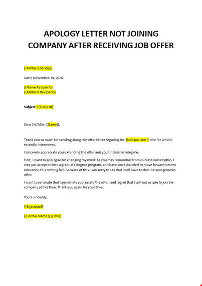 not joining company after accepting offer letter email subject line