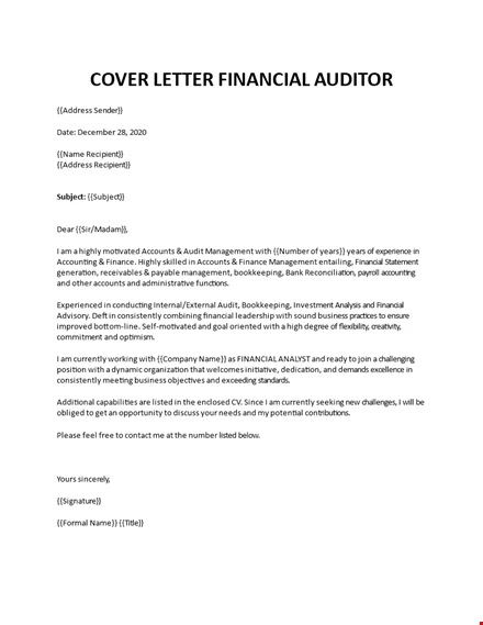 Financial Auditor Cover Letter