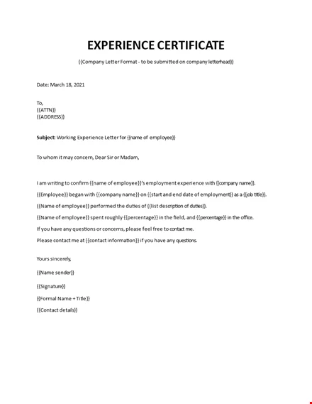 Experience Certificate