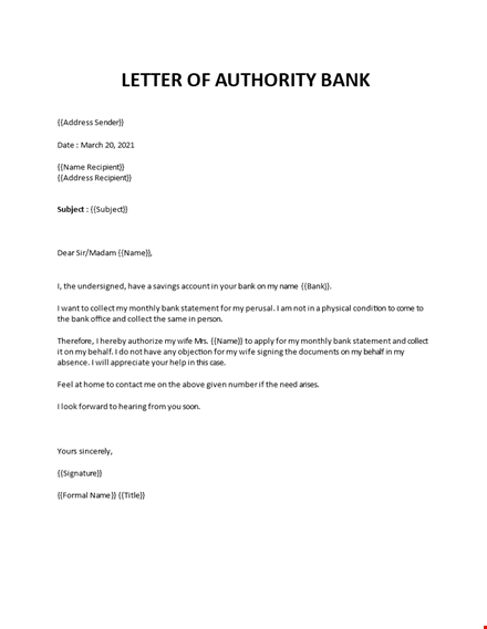 Bank authorization letter sample