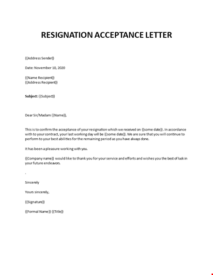 Accepting resignation letter