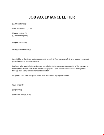 Job offer acceptance email sample