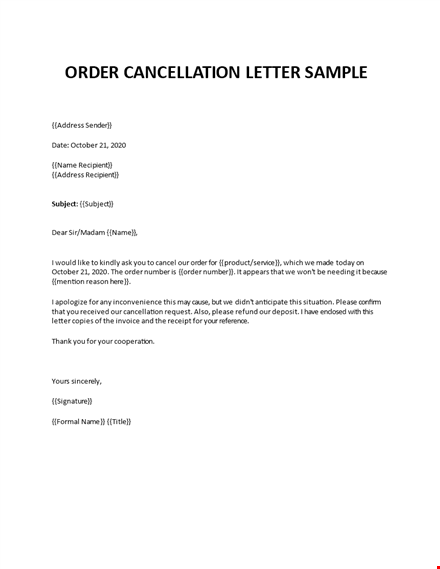 Cancel order letter sample