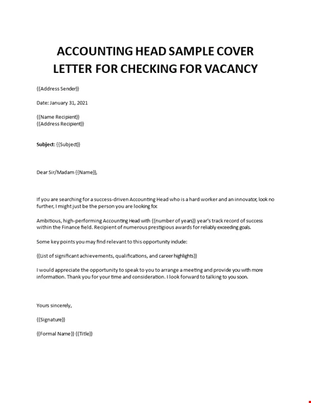 Senior Accountant Cover Letter Template