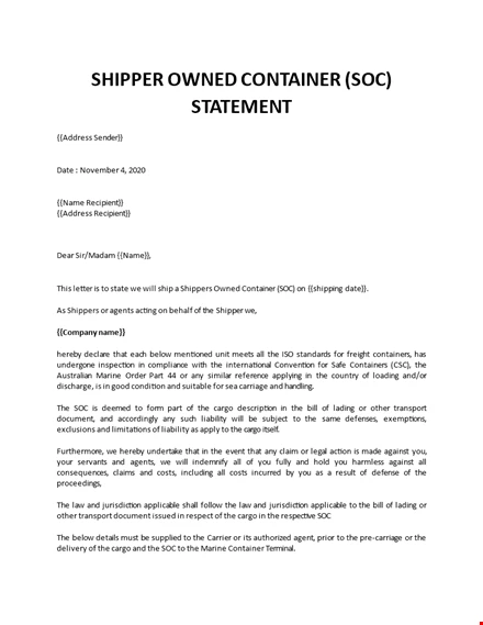 Shipper Owned Container Certificate